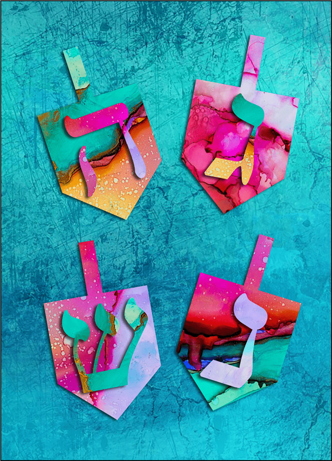 Hanukkah Card With Dreidels (1600x1600), Png Download