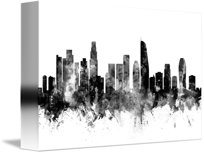 Los Angeles Skyline Png - Los Angeles Skyline Black And White (650x489), Png Download