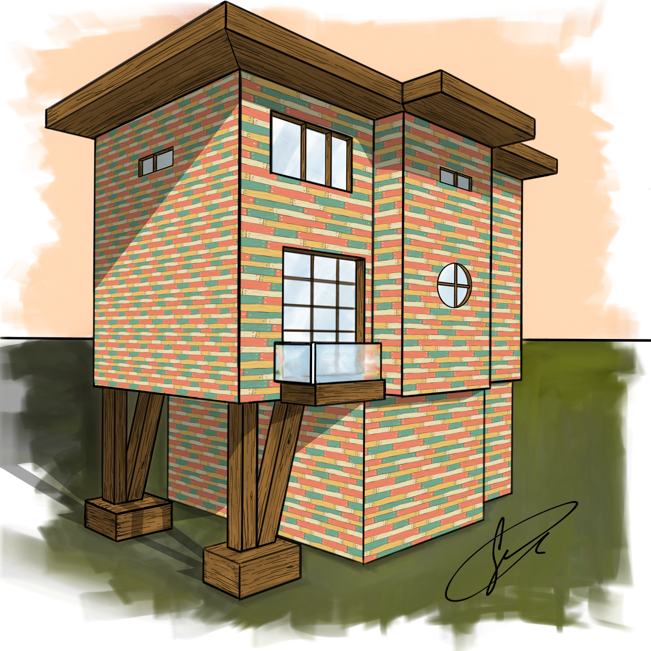 I Then Finished Coloring In The Rest Of The Painting - House (1316x1316), Png Download