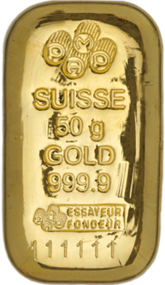 Pamp Suisse 50 Gram Gold Bar - 50 Gram Gold Biscuit (1000x1000), Png Download