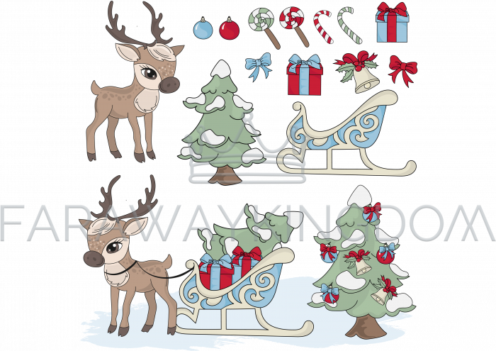 Sled Deer Merry Christmas Cartoon Vector Illustration - Cartoon (700x495), Png Download