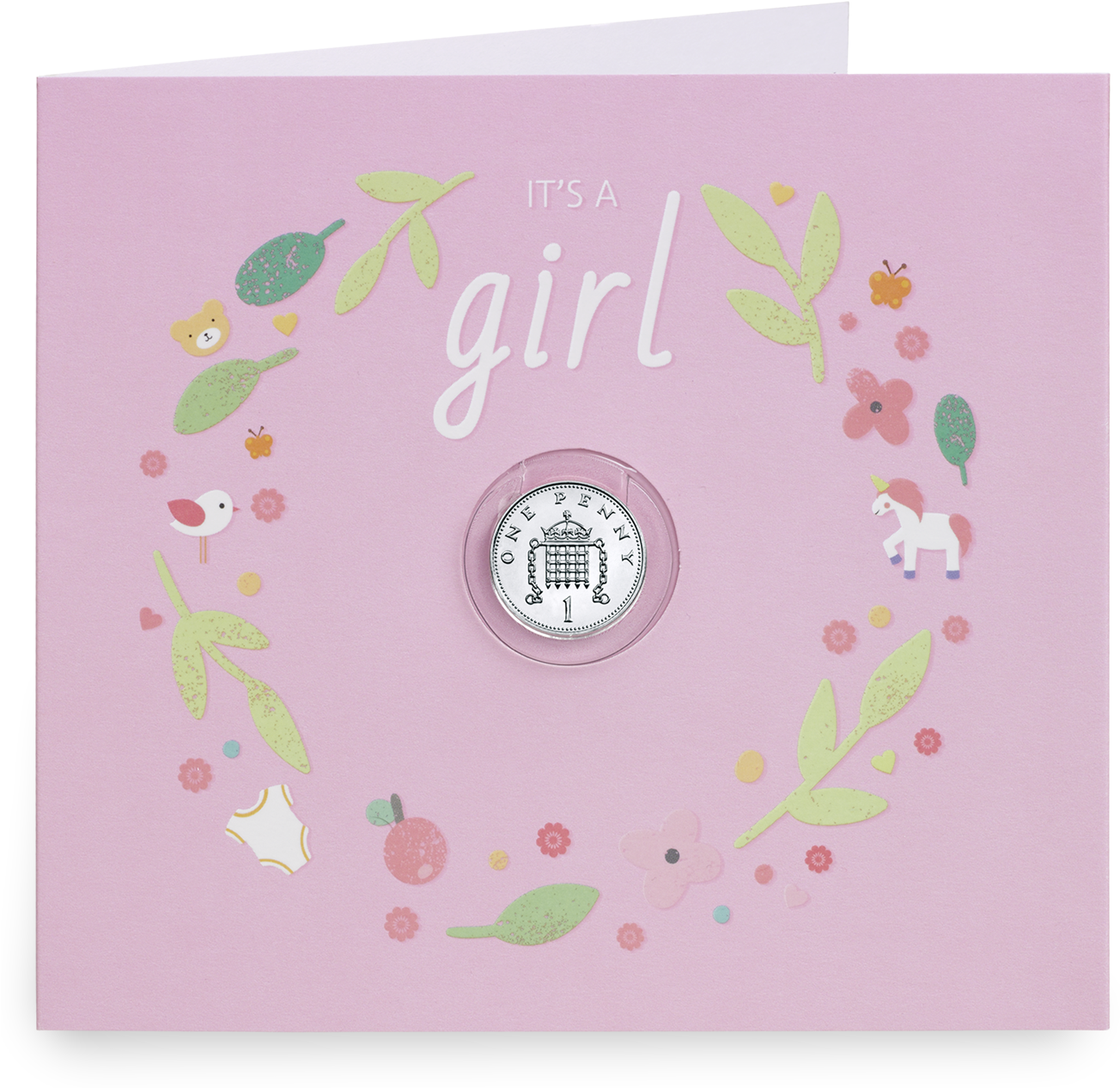 Baby Girl Silver Penny Gift Card Presentation - Greeting Card (1500x1500), Png Download