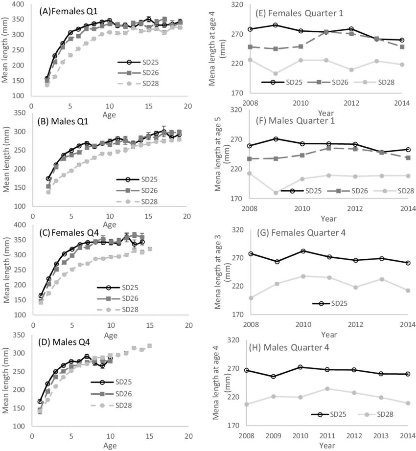 Mean Length At Age Of Flounders Per Subdivision (sd) - Diagram (850x922), Png Download