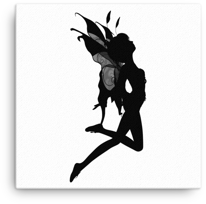 Female Fairy Silhouette Canvas Mockup Wall Original - Clipart Transparent Flying Fairy Silhouette (1000x1000), Png Download