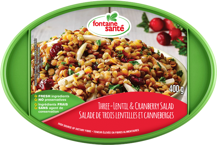 Three-lentil And Cranberry Salad - Fontaine Santé (913x675), Png Download
