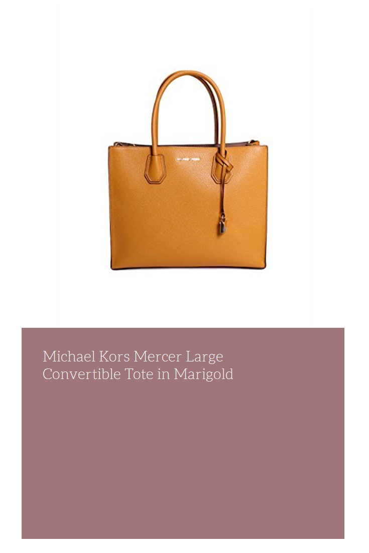 Michael Kors Mercer Large Convertible Tote In Marigold - Leather (735x1100), Png Download