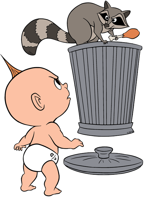 Jack-jack, Racoon In Garbage Can - Cartoon (491x672), Png Download