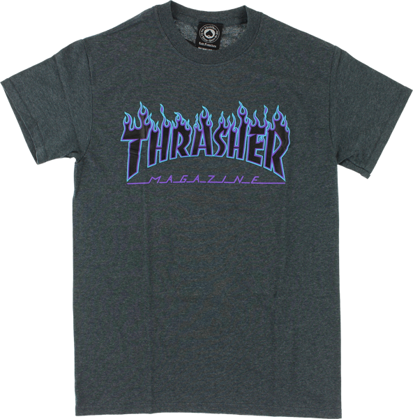 Thrasher Magazine Flame Logo T-shirt - Blue And Gray Thrasher Shirt (592x600), Png Download