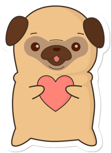 Kawaii Cute Pug With Heart - Pug (650x650), Png Download