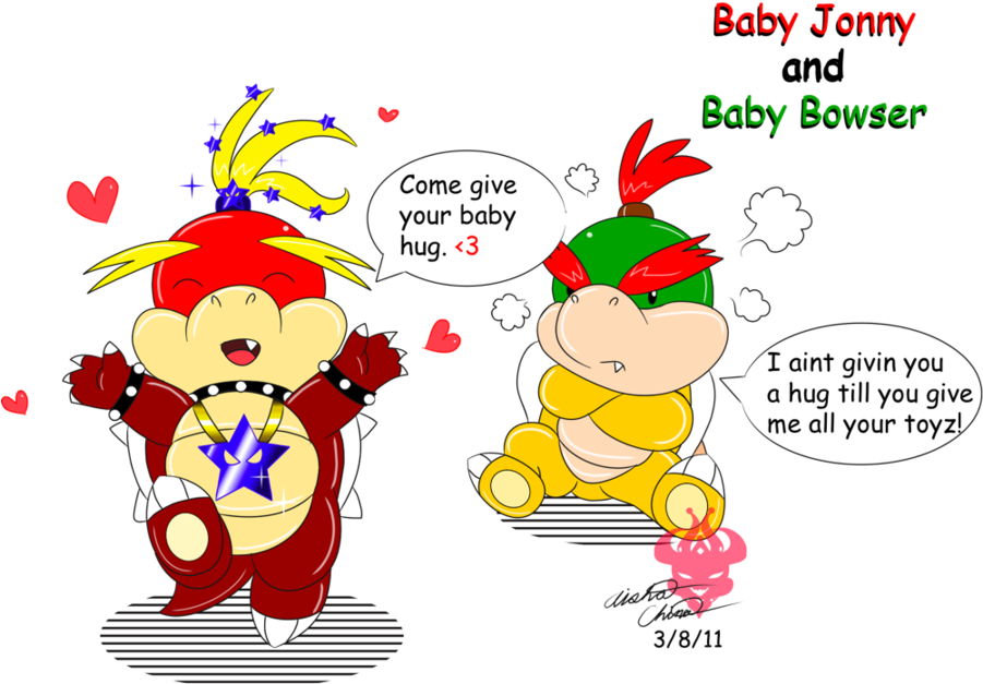 Nintendo Villains Images Baby Jonny And Baby Bowser - Baby Bowser And Bowser (900x638), Png Download