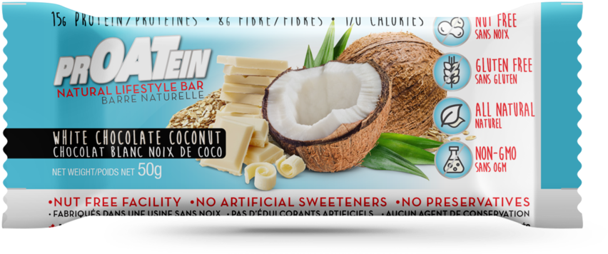 White Chocolate Coconut Protein Bar - Dairy (1024x366), Png Download
