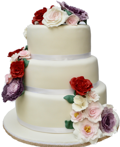 Wraparound Flowers On 3 Tier Wedding Cake - Transparent Background Big Cake Png (535x600), Png Download