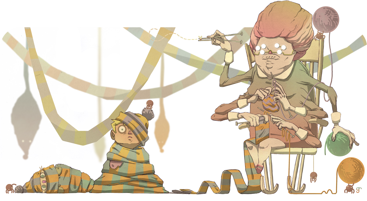 Nanna's Knitting - Cartoon (1483x800), Png Download