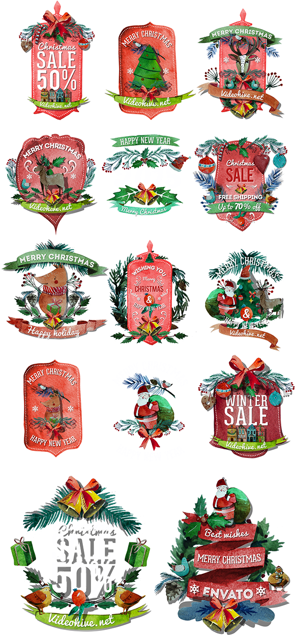 Christmas Watercolor Package On Behance (600x1299), Png Download