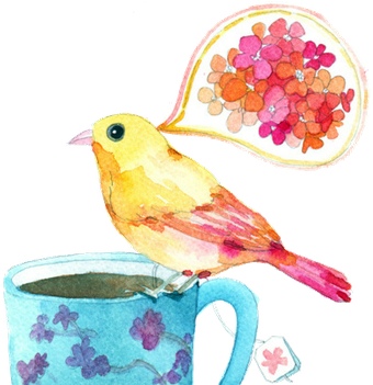 Semtitle's Deviantart Favourites - Birdy And A Blue Teacup Framed Art Print - Scoop Black (350x350), Png Download
