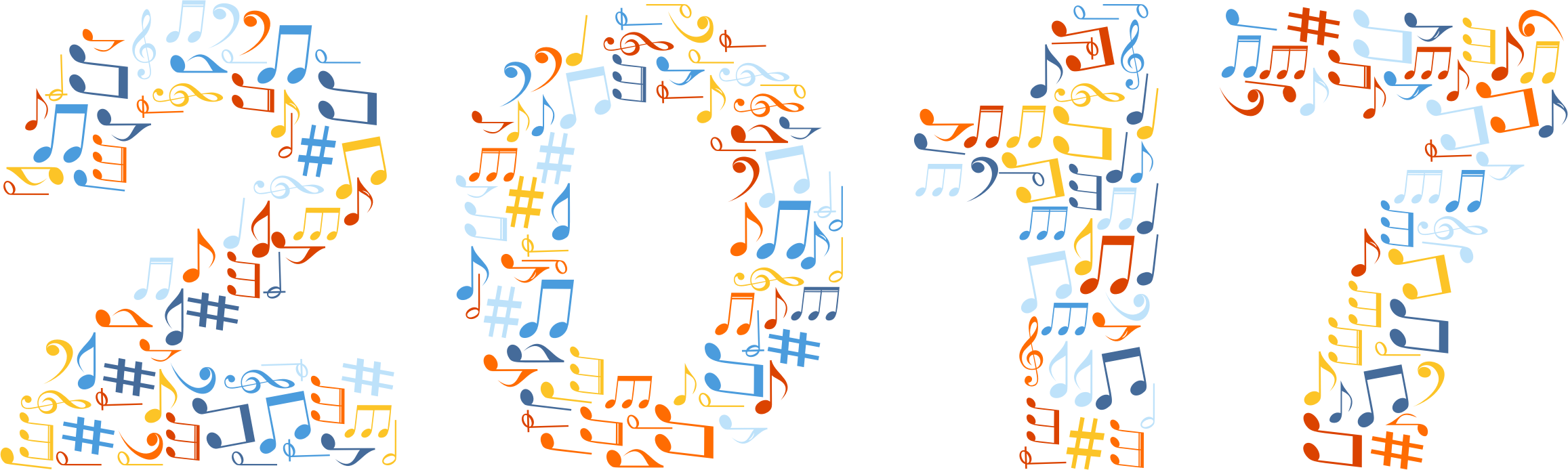 Clipart Colorful Music Notes Clipart No Background - Png Music Notes Background (2314x694), Png Download