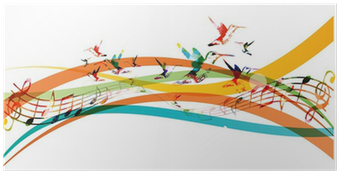 Colorful Background With Music Notes And Hummingbirds - Portée Musicale En Couleur (400x400), Png Download