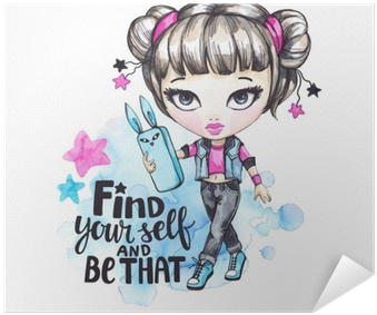Watercolor Card Fashion Girl With Phone - Watercolor Painting (400x400), Png Download