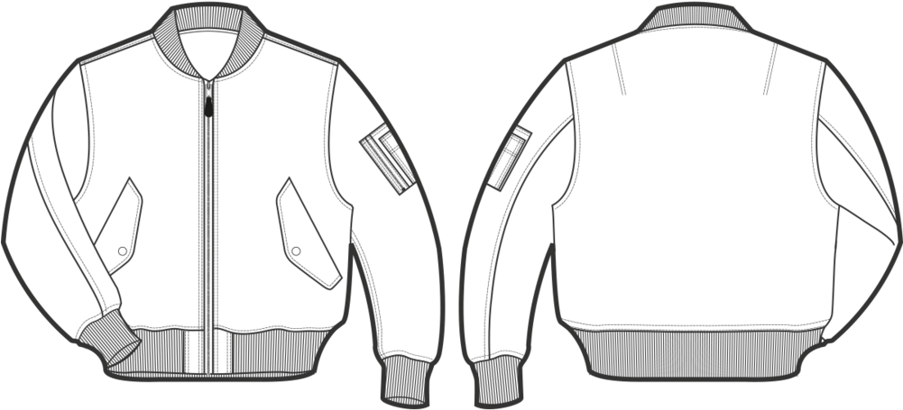 Jacket Technical Drawing - Bomber Jacket Drawing (1000x497), Png Download