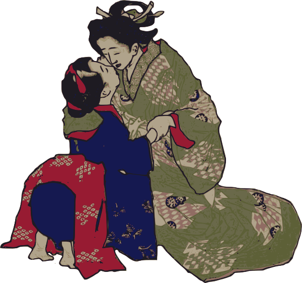 Kissing Geisha Clipart Png (600x562), Png Download