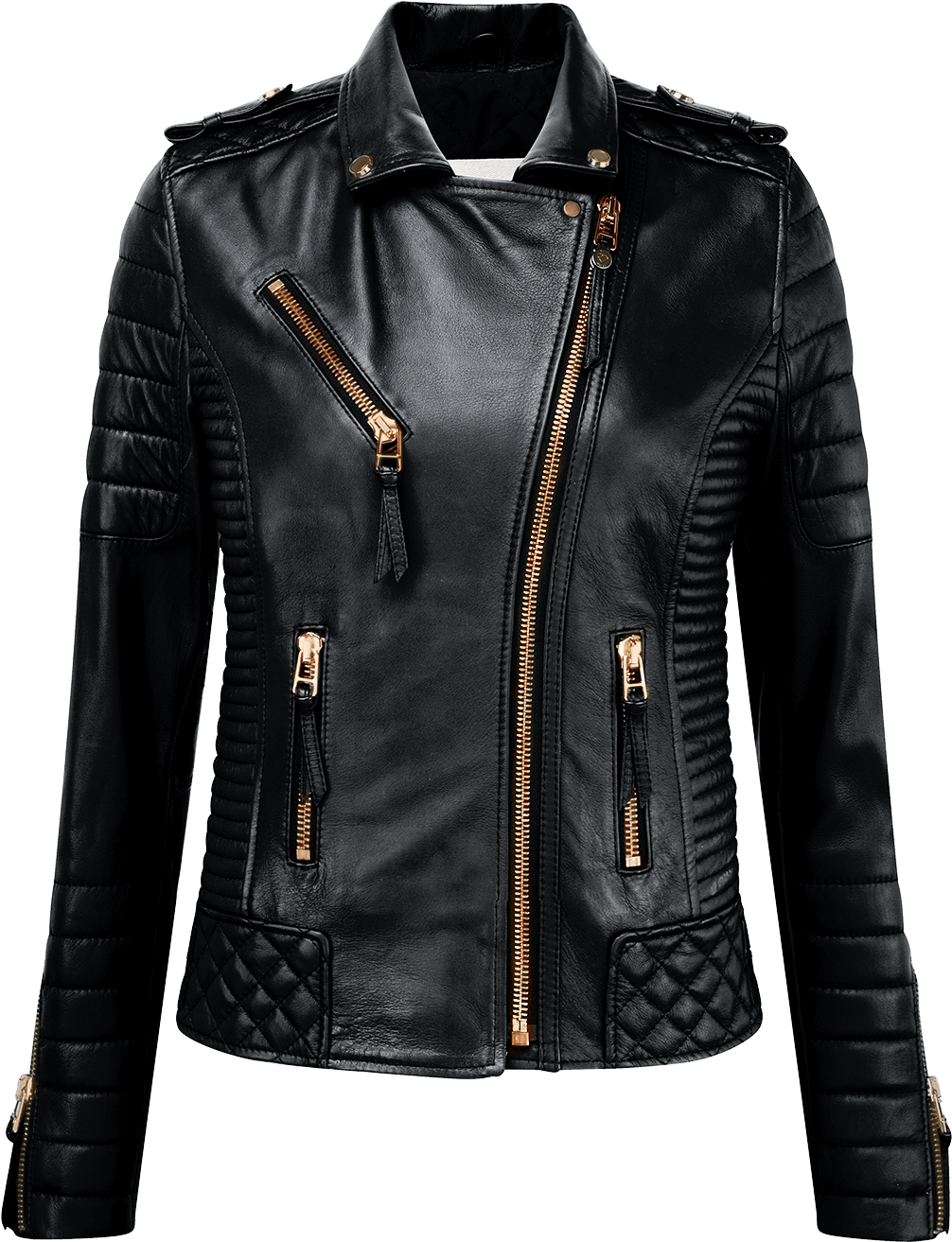 Jet- Gloss Black Quilted Moto Lambskin Leather Jacket - Leather Jacket Women Png (1247x1500), Png Download