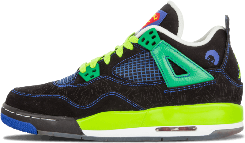 Black Nubuck Upper With Vibrant Contrast Coloring And - Air Jordan 4 Retro (gs) 7y Shoes Black / Old Royal (1000x600), Png Download