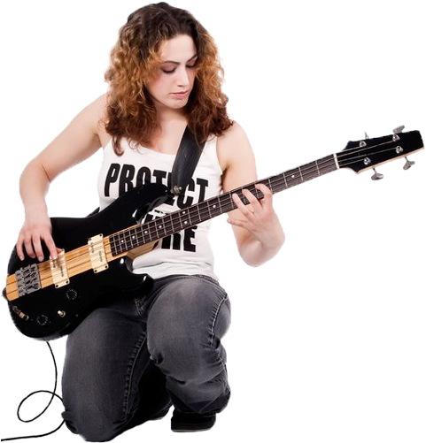 Girl Playing Bass Guitar - Girl With Guitar Png (480x509), Png Download