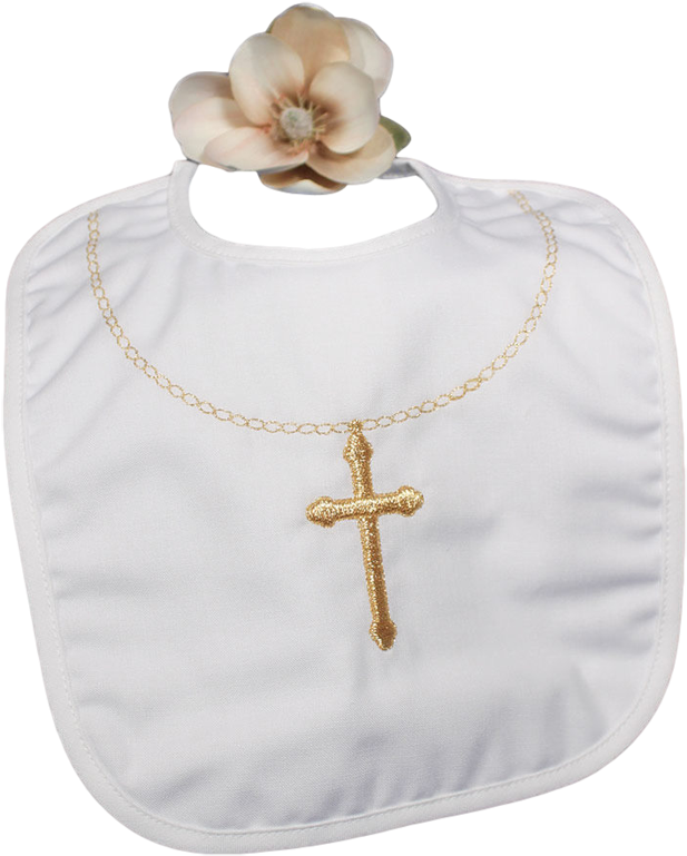 Cross Necklace Embroidery Large Handmade Baptism Bib - Unisex White Christening Bib With Embroidered Gold (800x800), Png Download