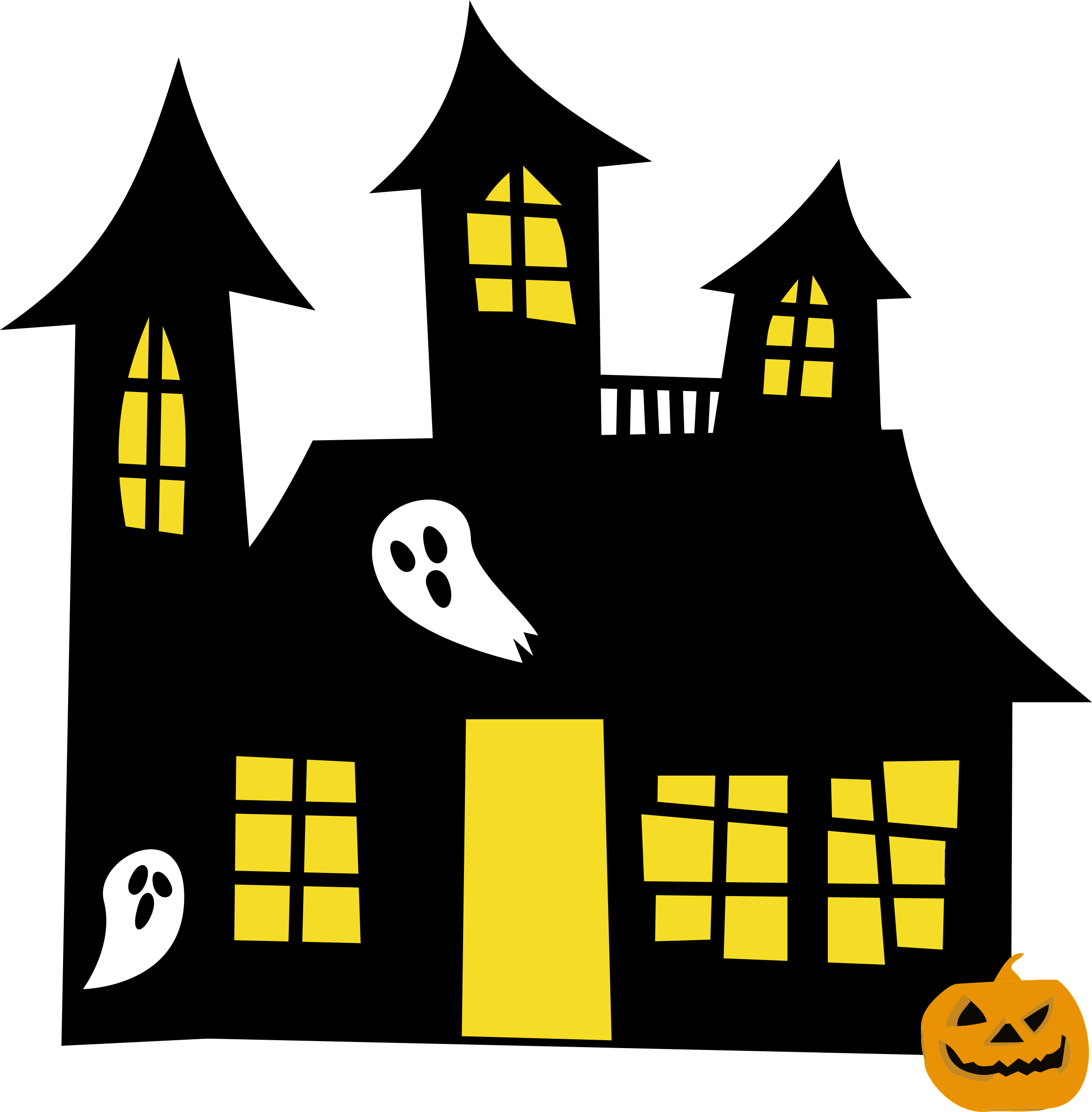 Haunted House Remix Clip Black And White Download - Haunted House Silhouette (2356x2400), Png Download