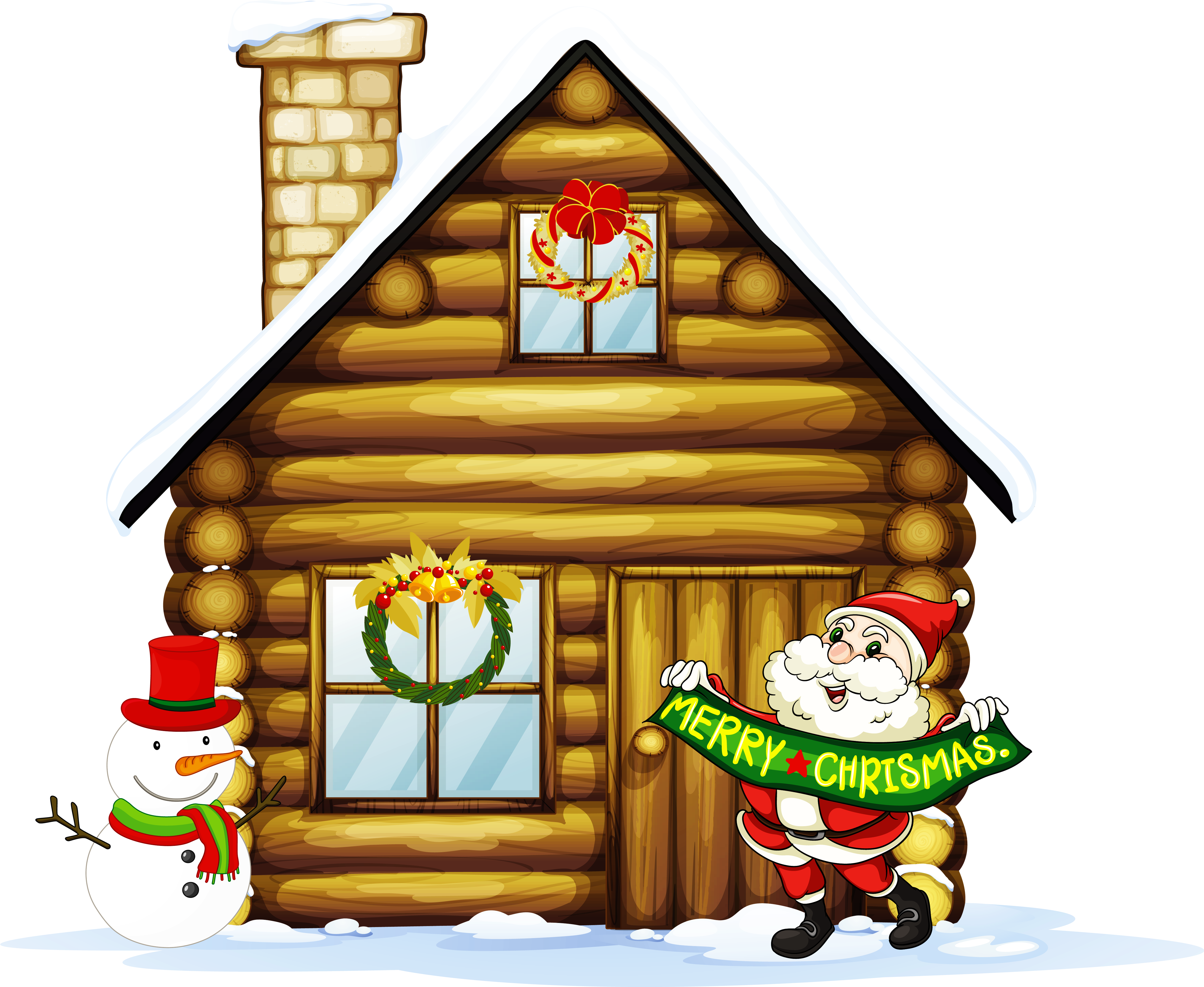 Transparent Christmas House With Santa And Snowman - Christmas House Clipart (5259x4300), Png Download