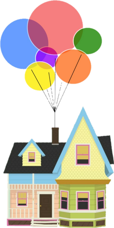Up Movie Pixar Colorful Rainbow Home House Balloons - House From Disney's Up (396x794), Png Download