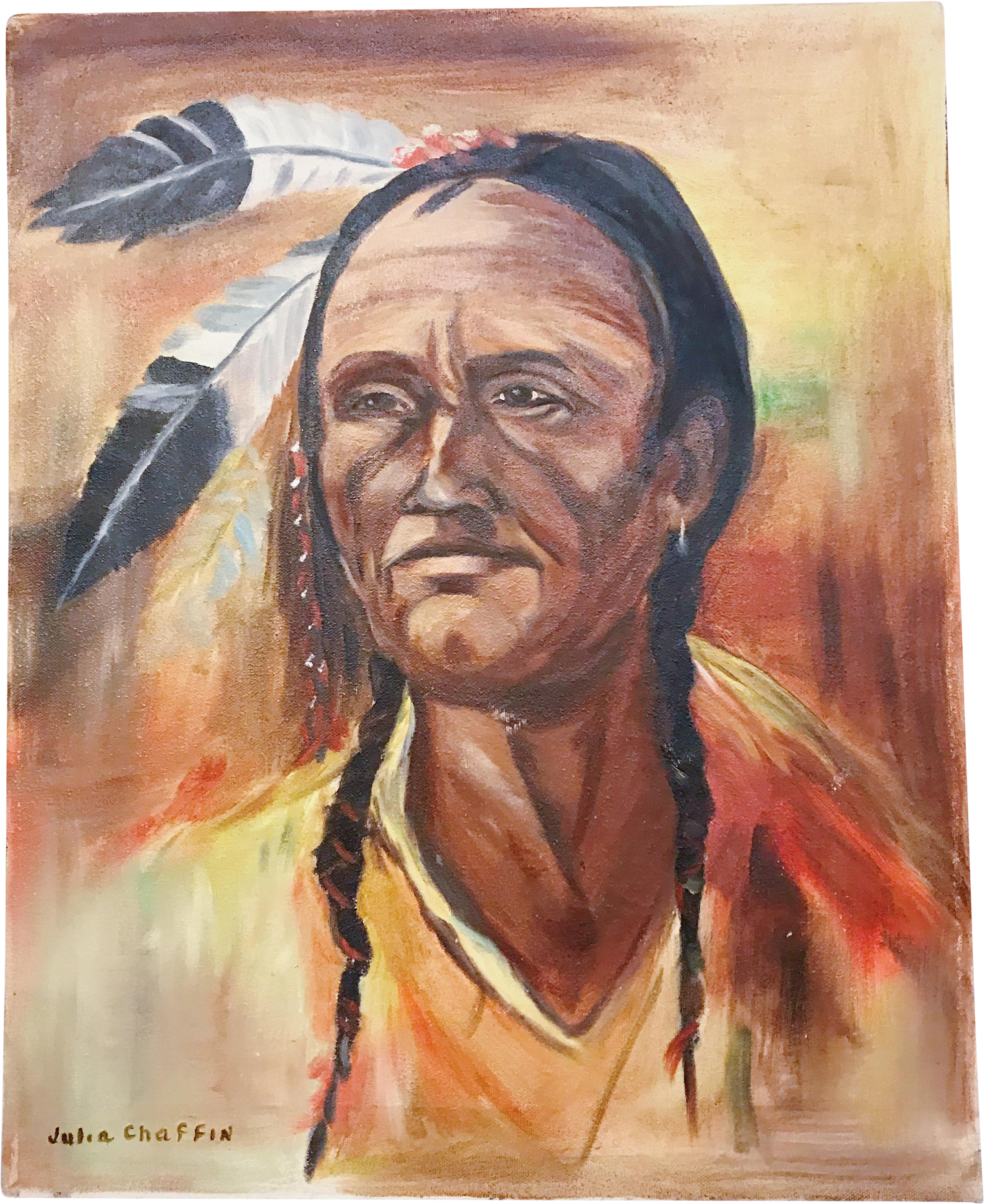 Vintage Signed Native American Figure Portrait Oil - Painting (2883x3528), Png Download