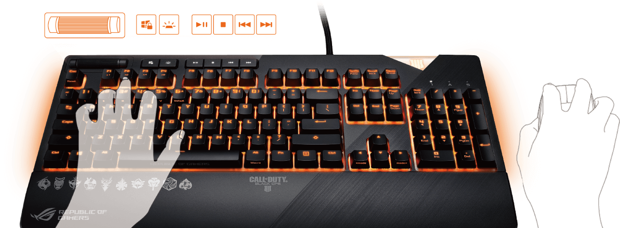 Dedicated Media Keys For Gamers - Asus Rog Strix Flare Call Of Duty (1287x471), Png Download