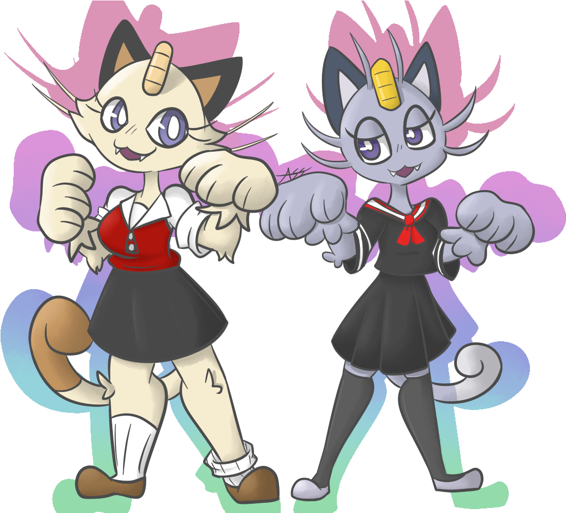 Meowth Girls - Cartoon (1200x1000), Png Download