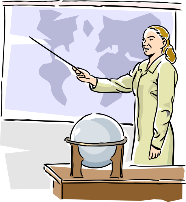 Vector Illustration Of Classroom School Teacher Teaches - Учитель Географии Пнг (644x700), Png Download