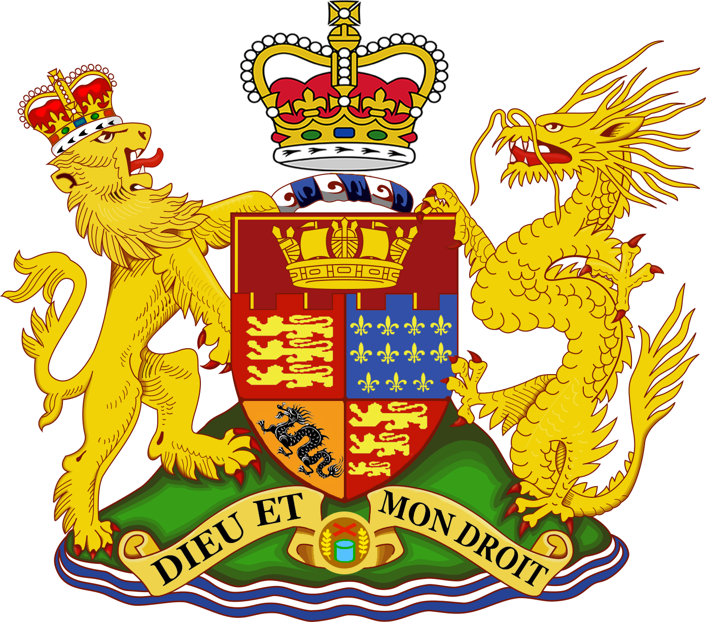 Royal Coat New - 香港 紋章 (1391x1280), Png Download