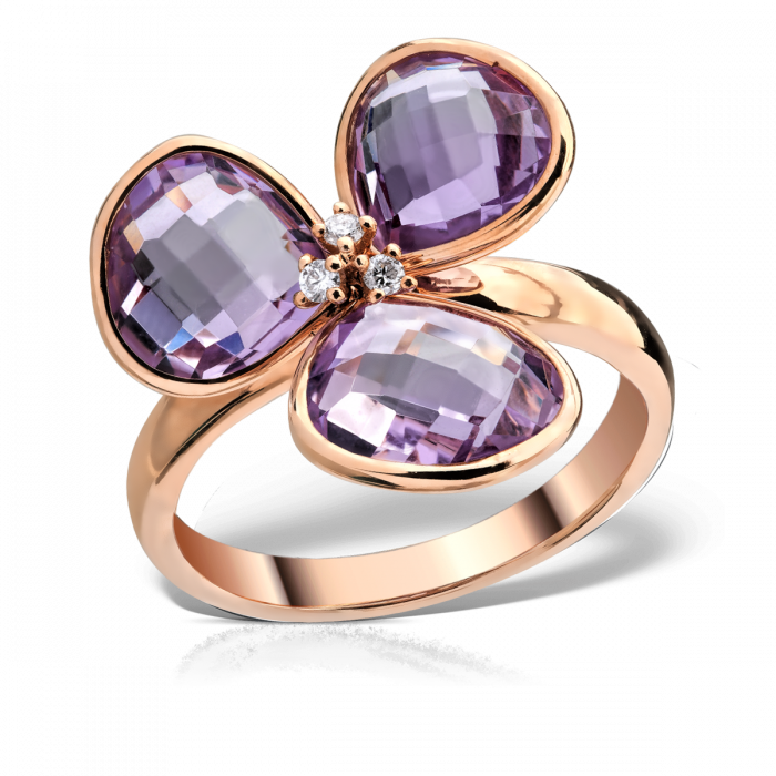 Inel Aur Roz Diamante Ametiste Diun00164 Teilor - Amethyst (700x700), Png Download