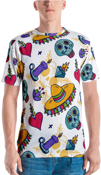 Dia De Los Muertos Skull All Over Pattern T Shirt - Porsche 917 T Shirt (600x600), Png Download