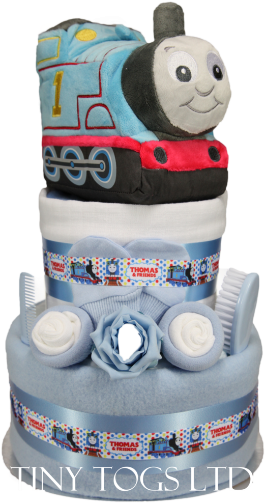 Thomas The Tank Engine 2 Tier Baby Boy Nappy Cake With (683x1024), Png Download