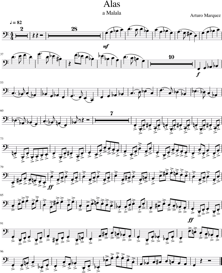 Alas Sheet Music Composed By Arturo Marquez 1 Of 1 - Document (850x1100), Png Download