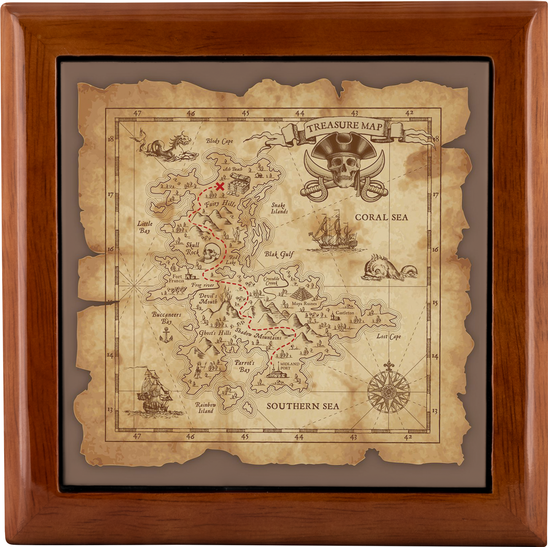 Treasure Map Jewelry Box - Pirate Treasure Map Backdrop (2000x2000), Png Download