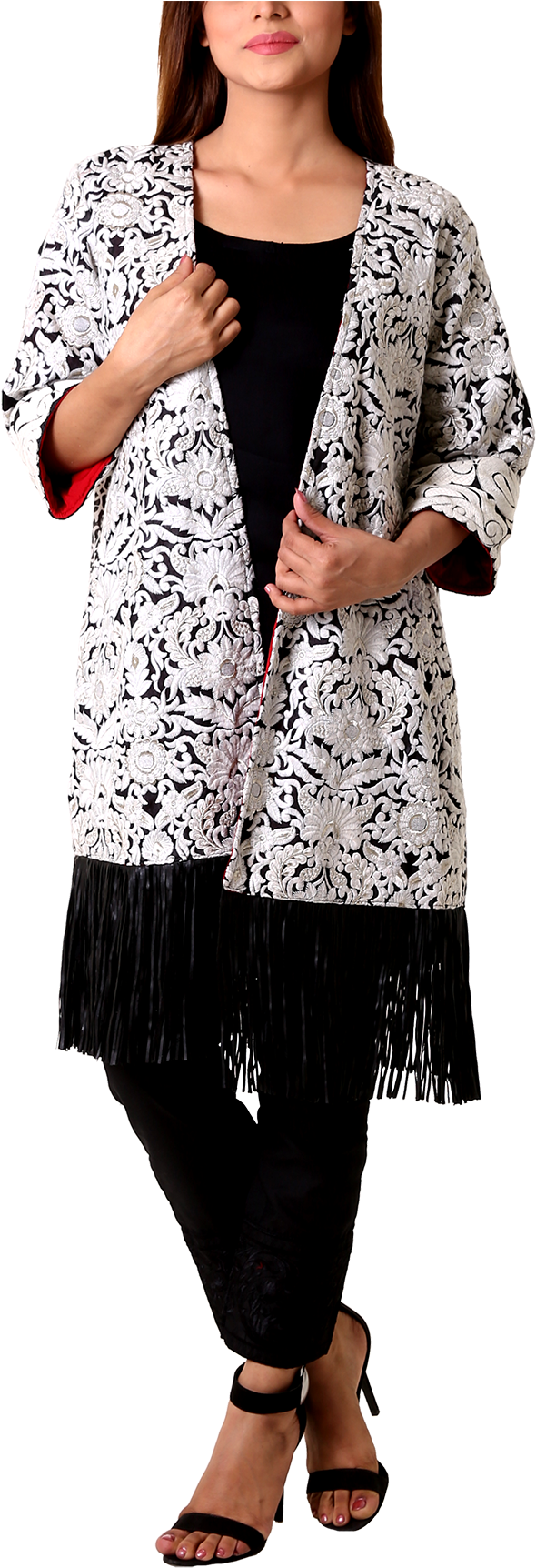 The Royal Coat Black & White Embroidered Gaara Cotton - Photo Shoot (1176x1765), Png Download