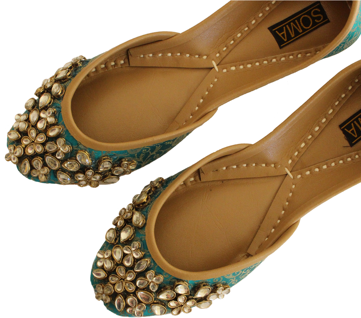 Kundan Green Hand Crafted Footwear - Ballet Flat (1160x1160), Png Download