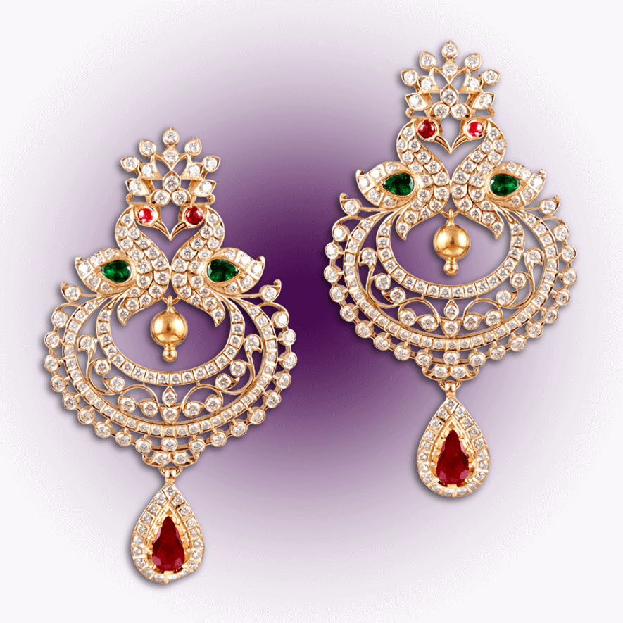Regal Peacock Diamond Earrings - Gold Peacock Diamond Earrings (885x885), Png Download