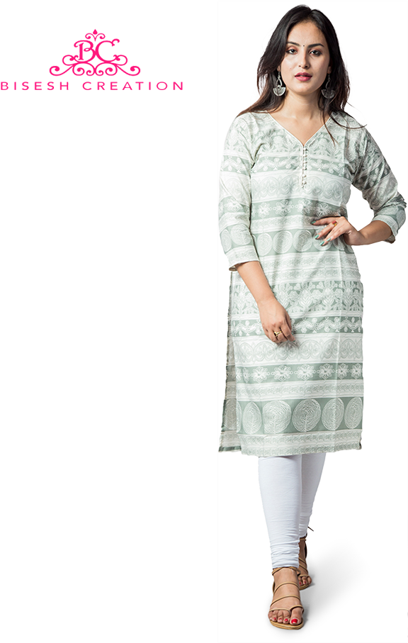 Off White Printed Pure Cotton Kurti With Cotton Leggings - Girl (1000x1000), Png Download