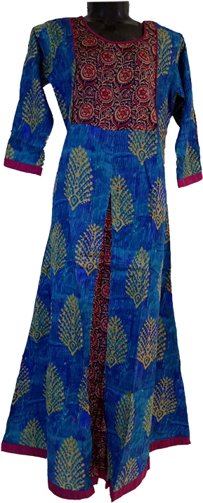 Shaded Sky Blue Dabu Printed Kurti - Day Dress (416x740), Png Download