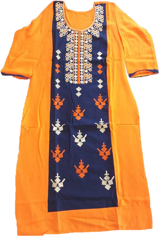 Straight Orange Kurti With Embroidery - Patchwork (715x960), Png Download