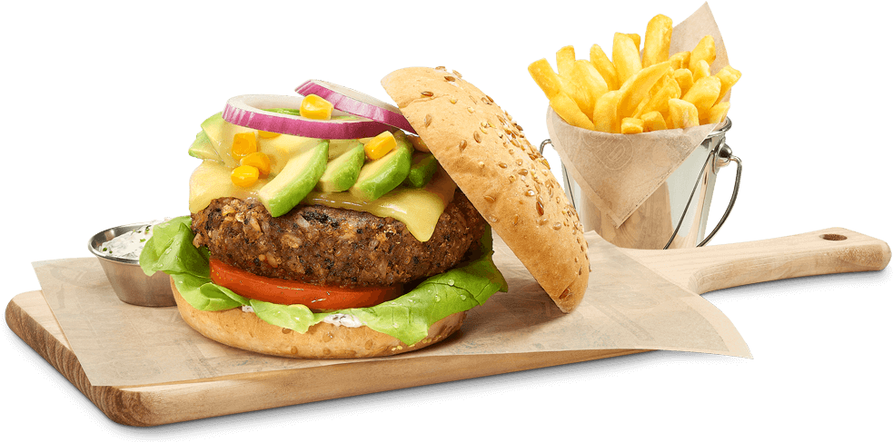 Prueba La Burger De Arroz Integral, Quinoa, Beans Y - Fosters Hollywood Hamburguesa Vegana (1000x495), Png Download