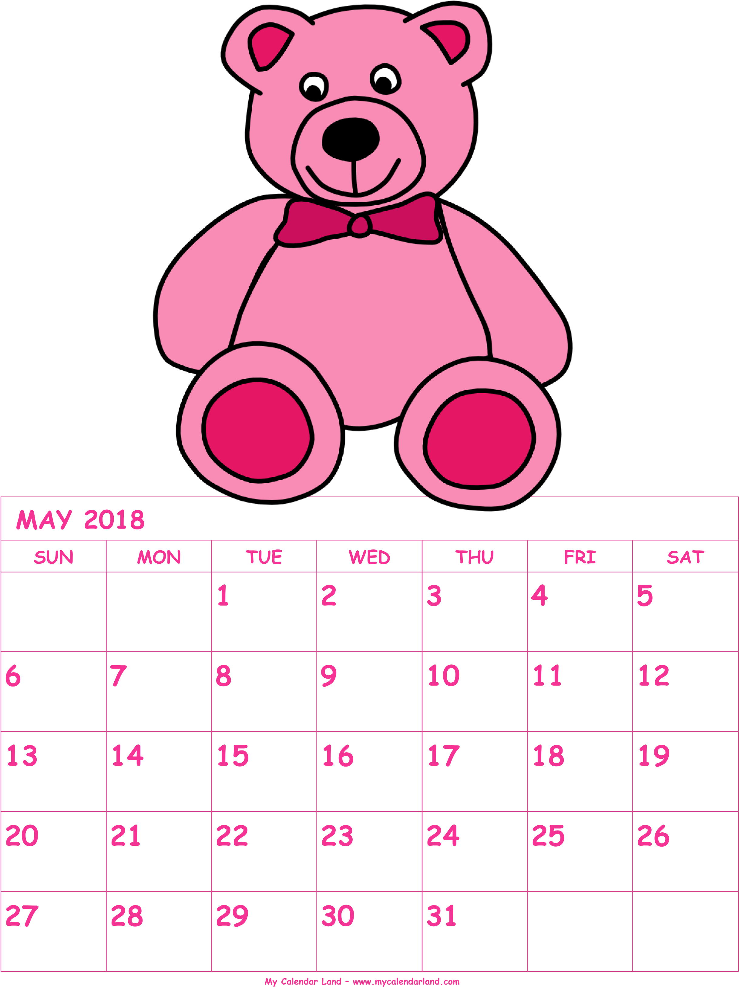 Blank May 2018 Calendar - May 2018 Calendar Pink (2550x3300), Png Download