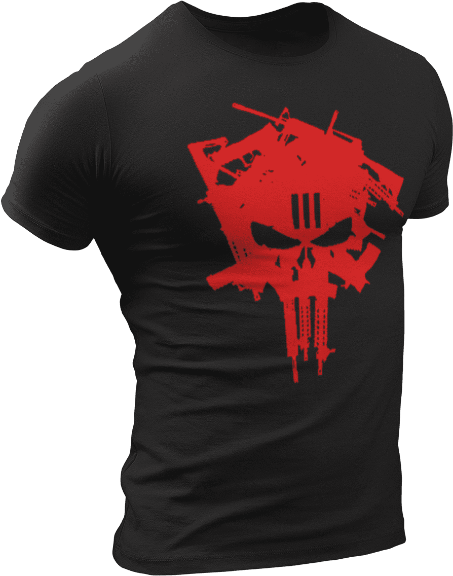 Download T Shirt Solid Black / L Red Skull Guns T Shirt - Active Shirt ...